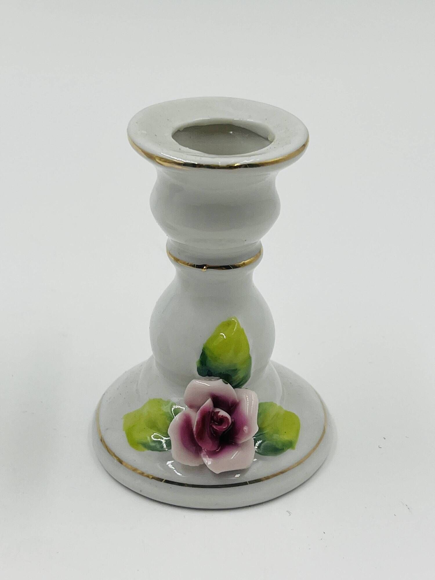 Lot of 2 Vintage Porcelain Candle Holders with Roses