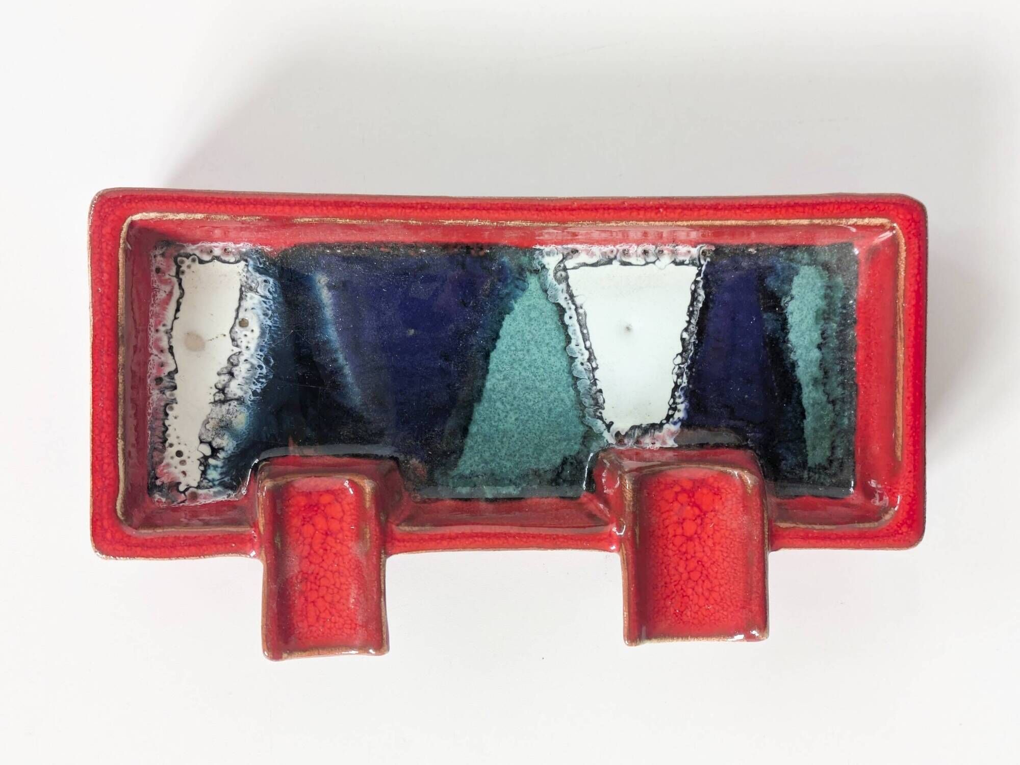 Mid-century ceramic brutalist ashtray catchall fat lava