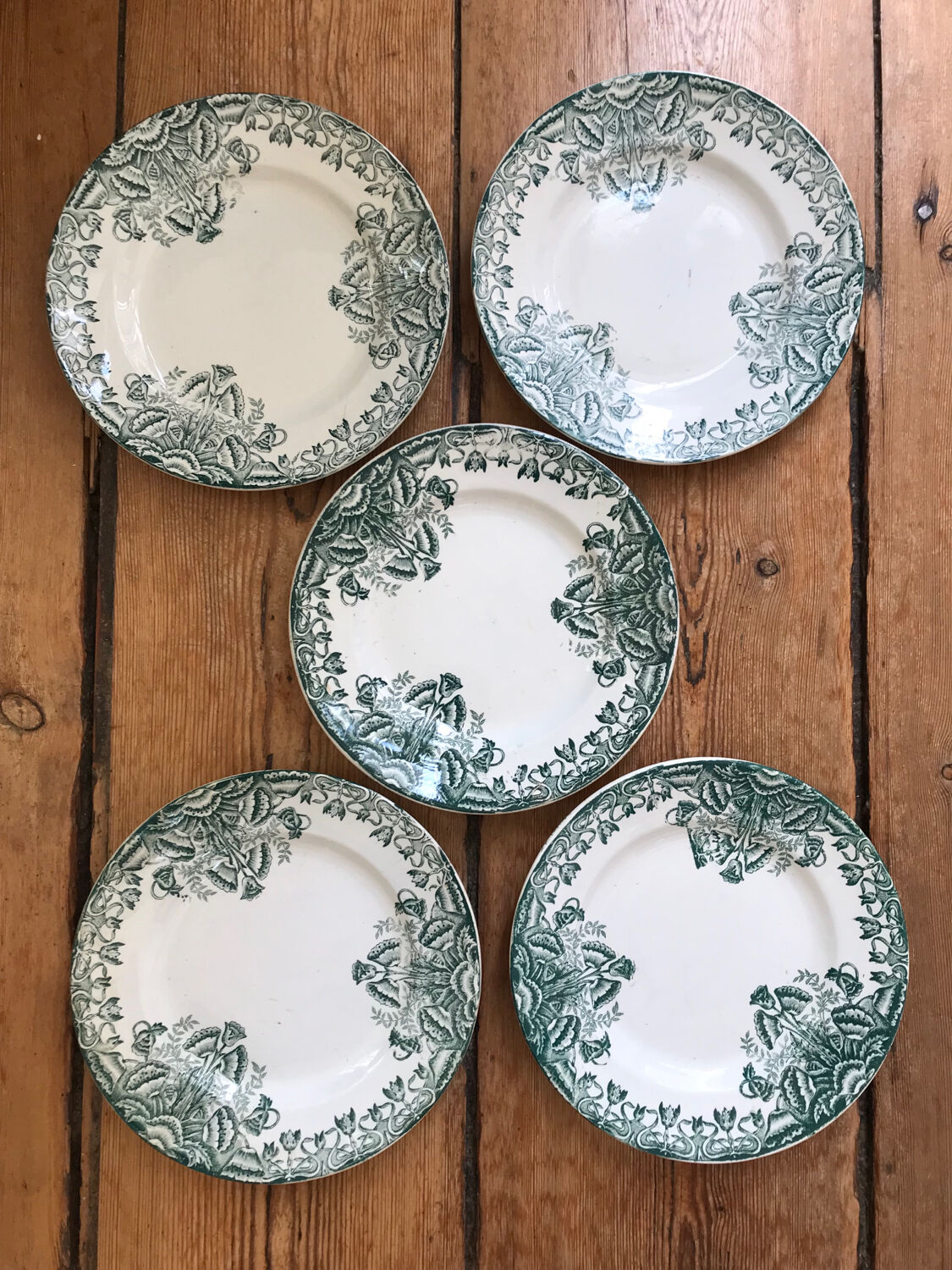 Series of 5 antique flat plates