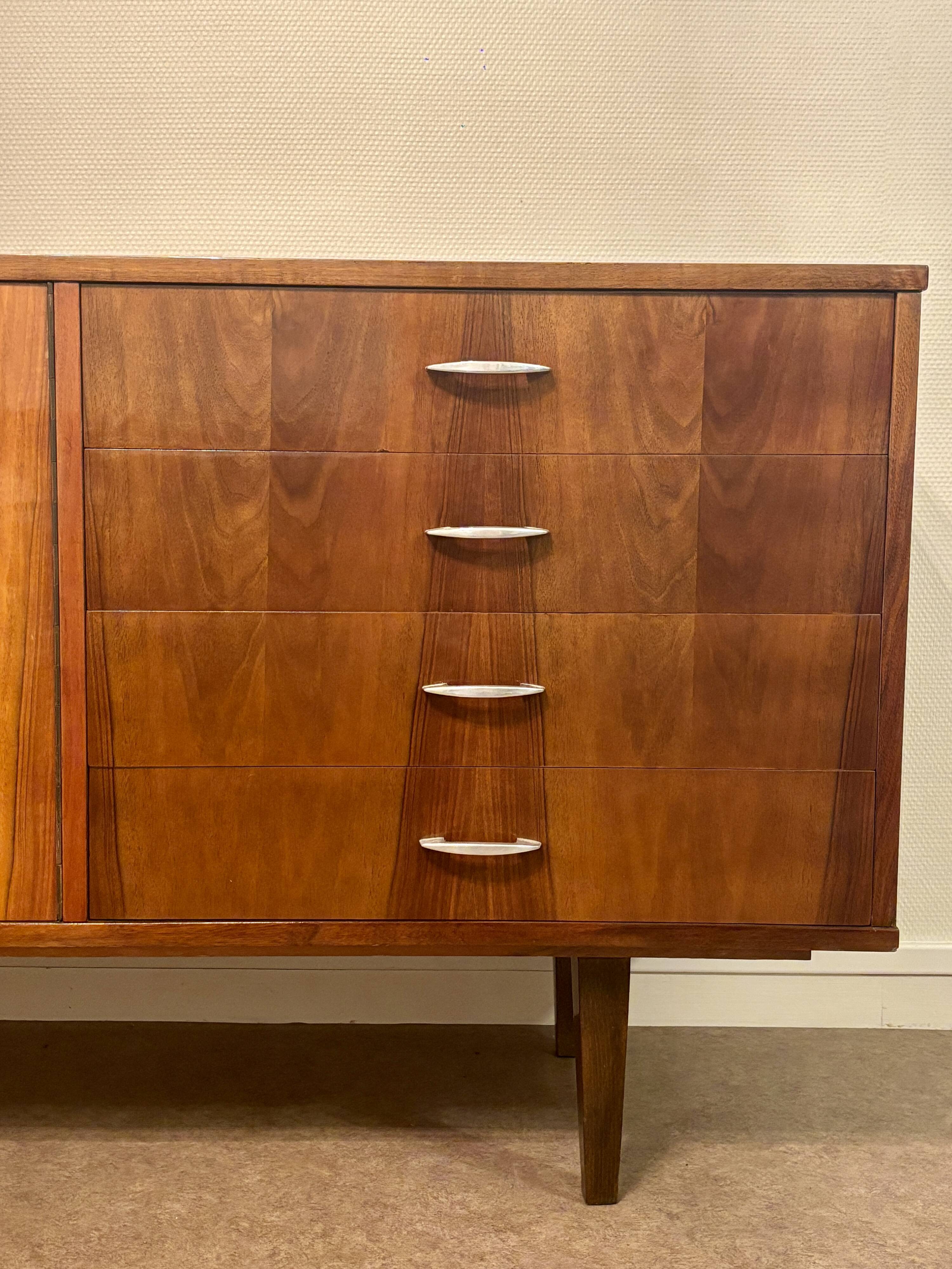 Vintage Polish buffet in flamed walnut – Mid-Century design from the 1960s