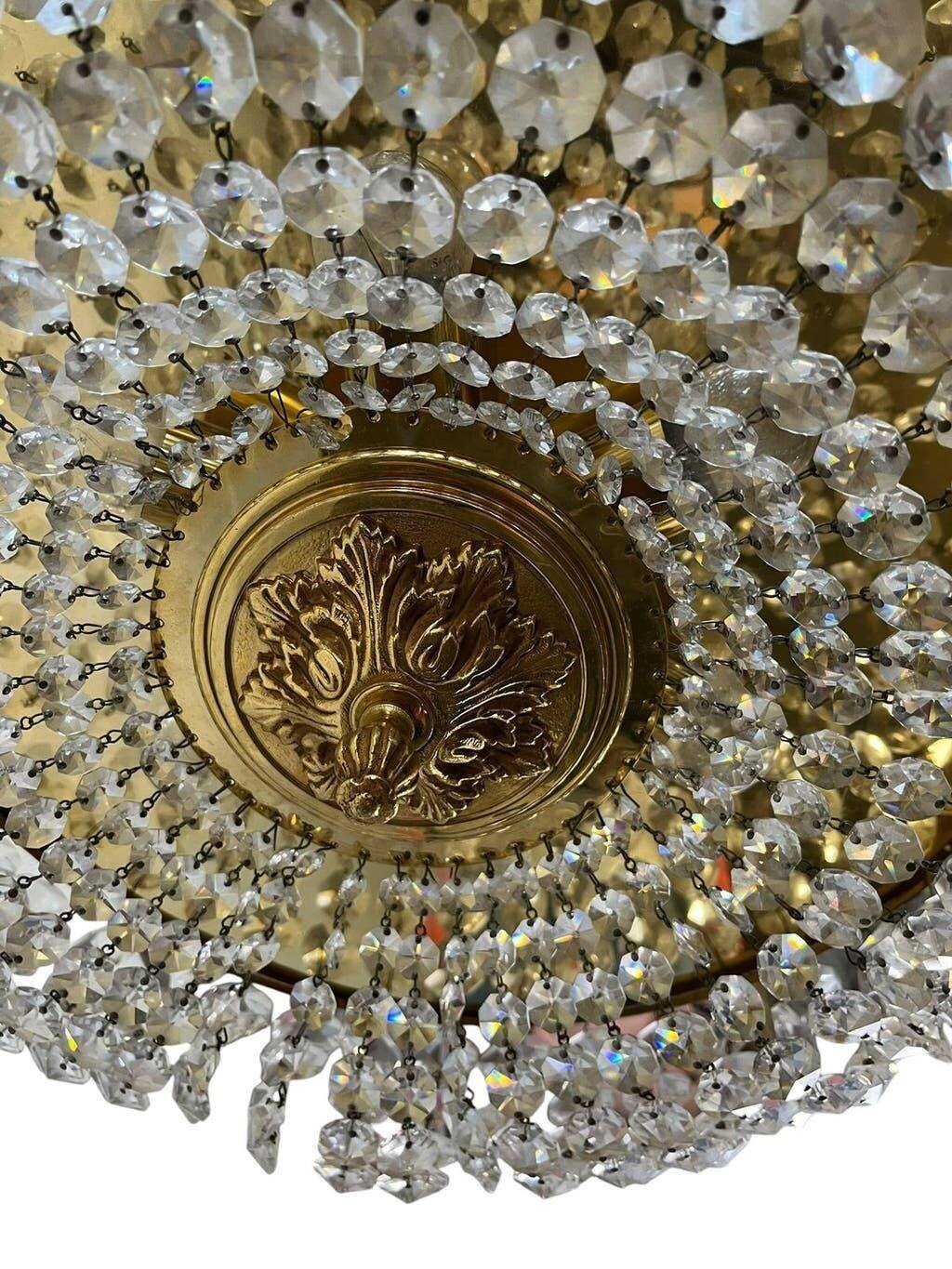 Vintage brass ceiling light/suspension with crystal.