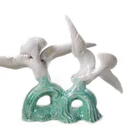 Art deco porcelain sculpture of two flying birds – iridescent, 1920s