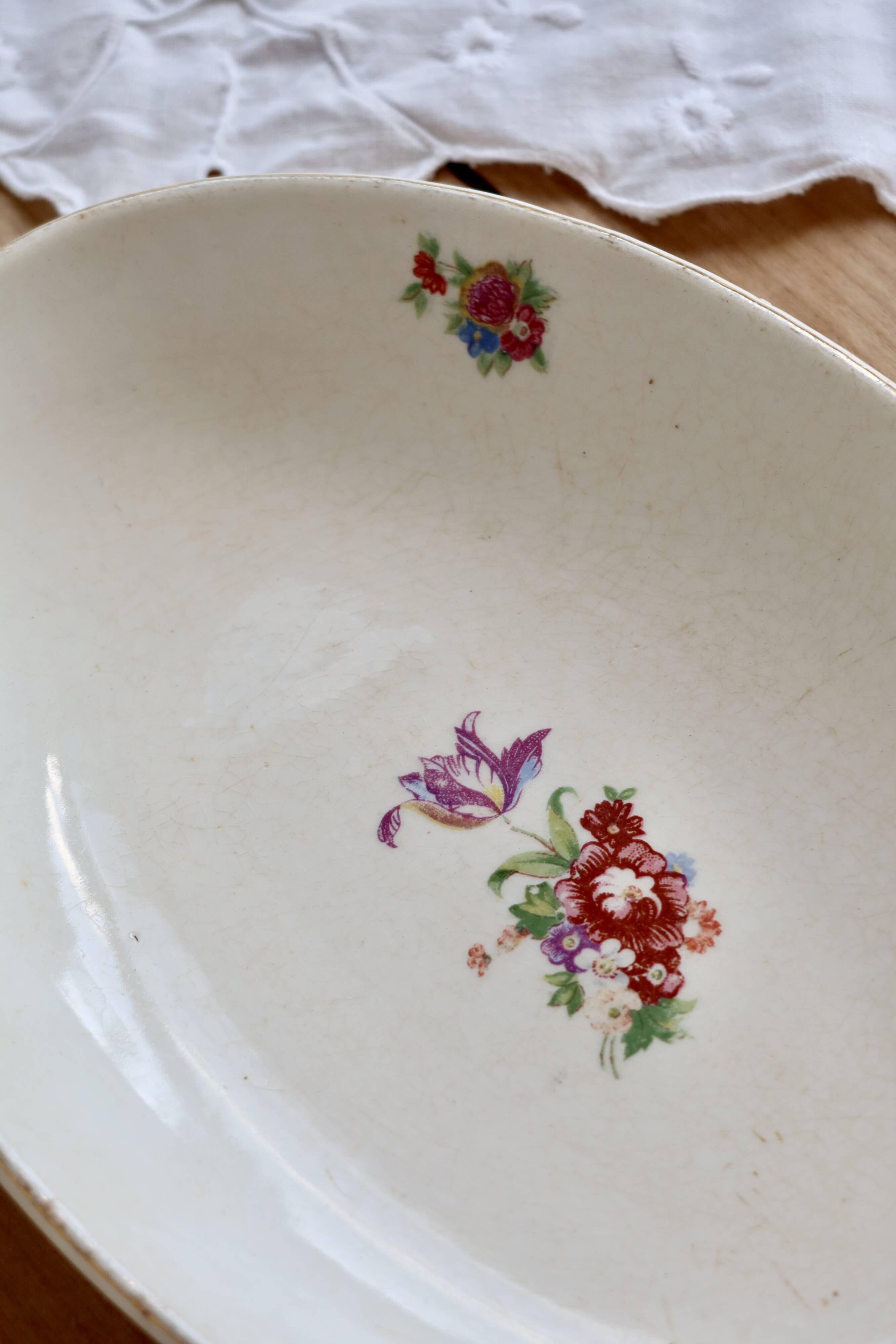 Ravier vintage faïence ivoire Digoin Sarreguemines – Décor fleurettes