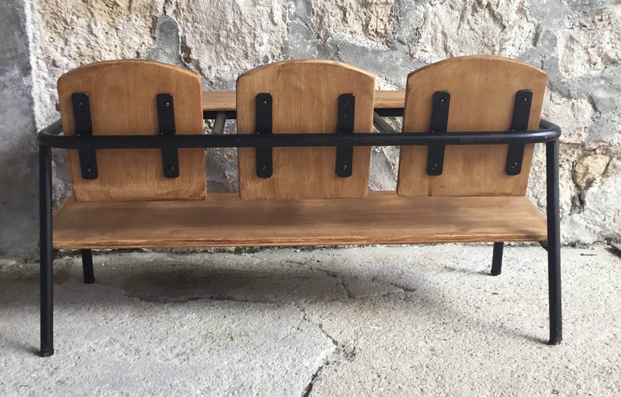 3-seater children's bench or desk - vintage school furniture 1950