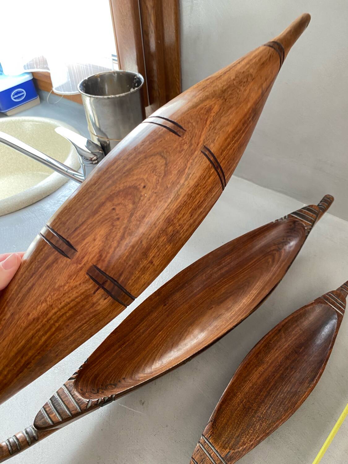 Set of 3 wooden canoes