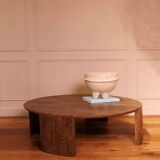 Table ronde en teck patine