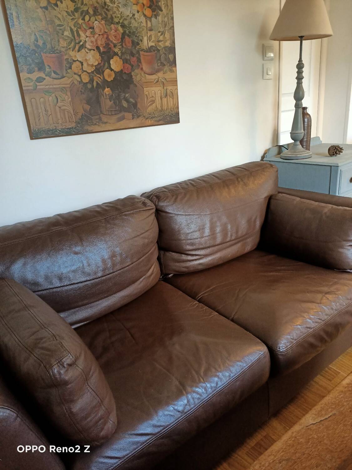 Brown leather sofa
