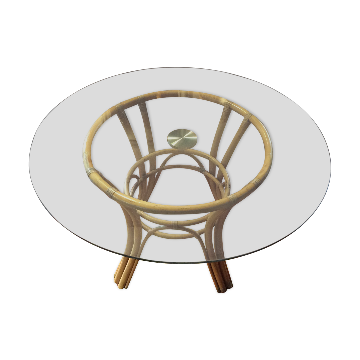 Table ronde verre et rotin
