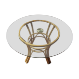 Round table glass and rattan