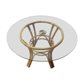 Round table glass and rattan