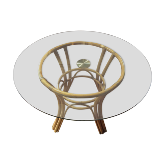 Round table glass and rattan