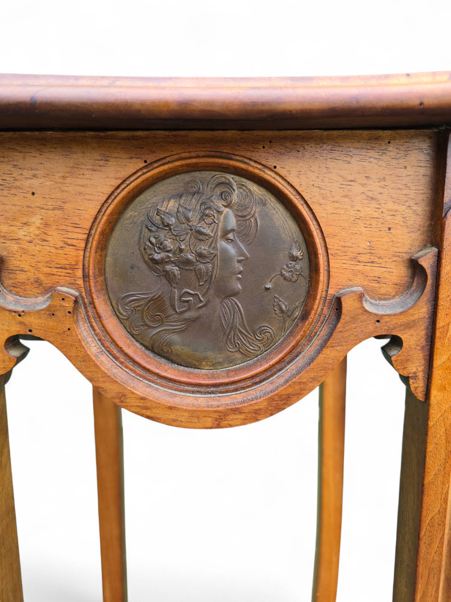 Tall Art Nouveau carved wooden side table