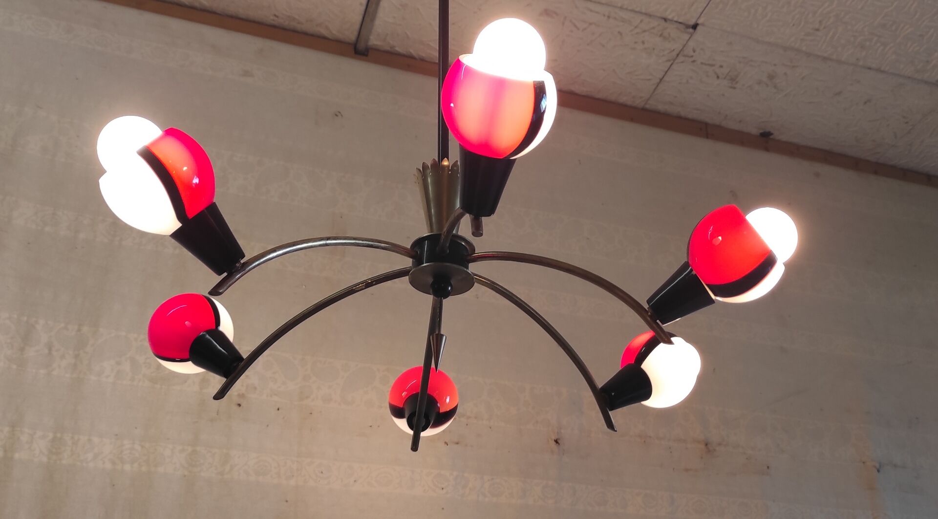 Chandelier with 6 lights in Stilnovo style and Murano glass - 1950s