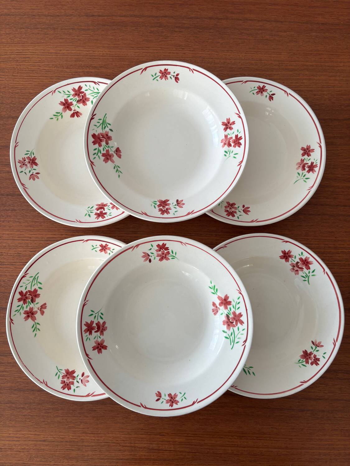 Set of 6 vintage Badonviller soup plates – French earthenware with decoration