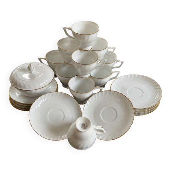 Royal Tettau élégant service à thé/café porcelaine blanche et doré
