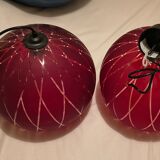 2 red glass Tosel pendants
