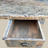Blue patina beech drawer console established in 1940.
