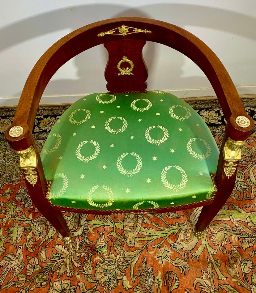 office armchair style empire return from egypt, in mahogany and gilded bronzes