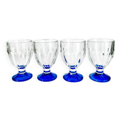 Verres italiens anciens à facettes - pieds colorés bleu