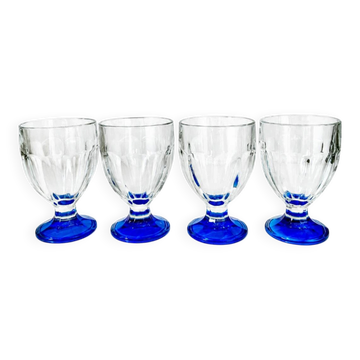 Verres italiens anciens à facettes - pieds colorés bleu