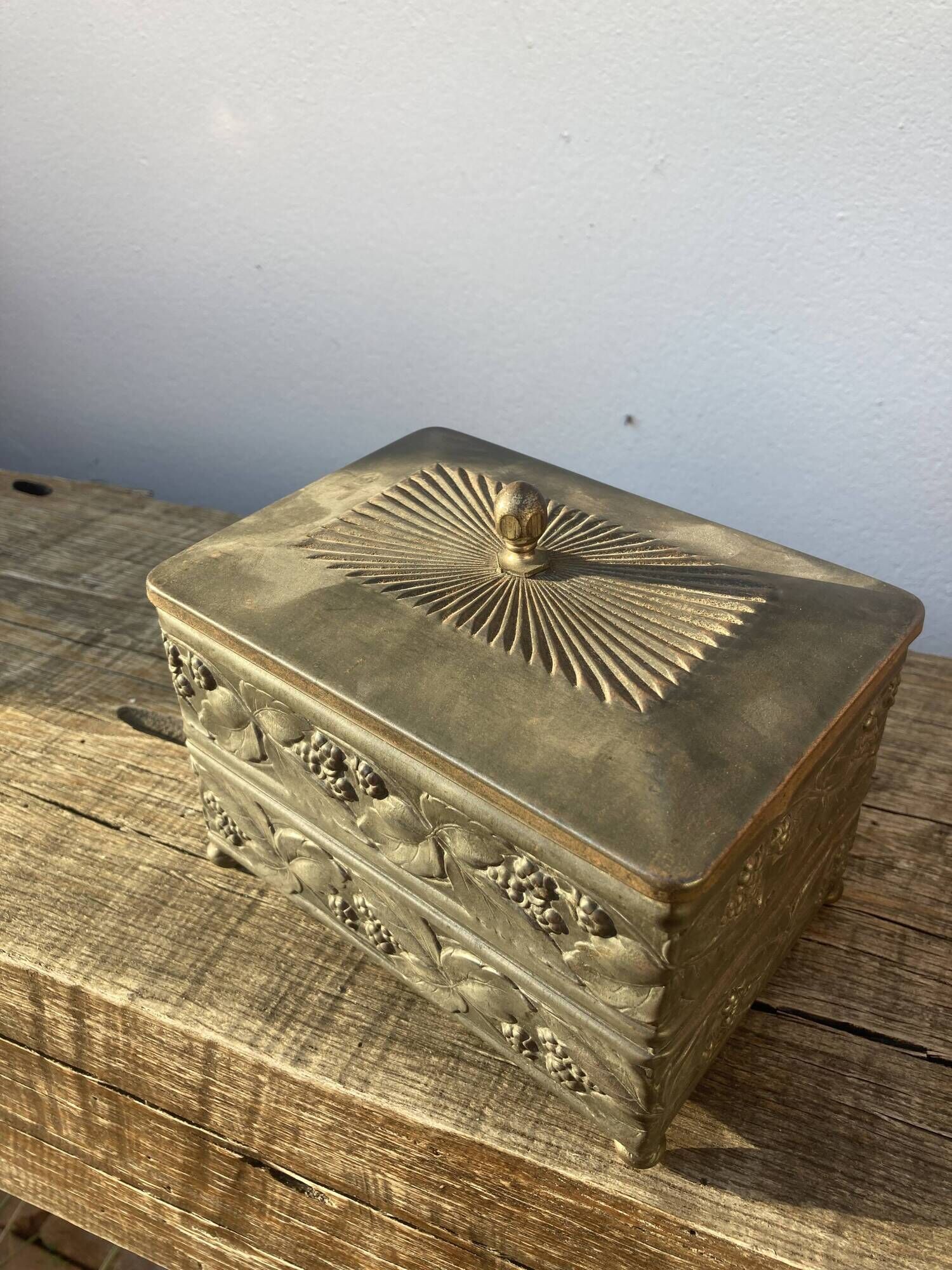 Metal jewelry box decorated with foliage and flowers art nouveau 1920