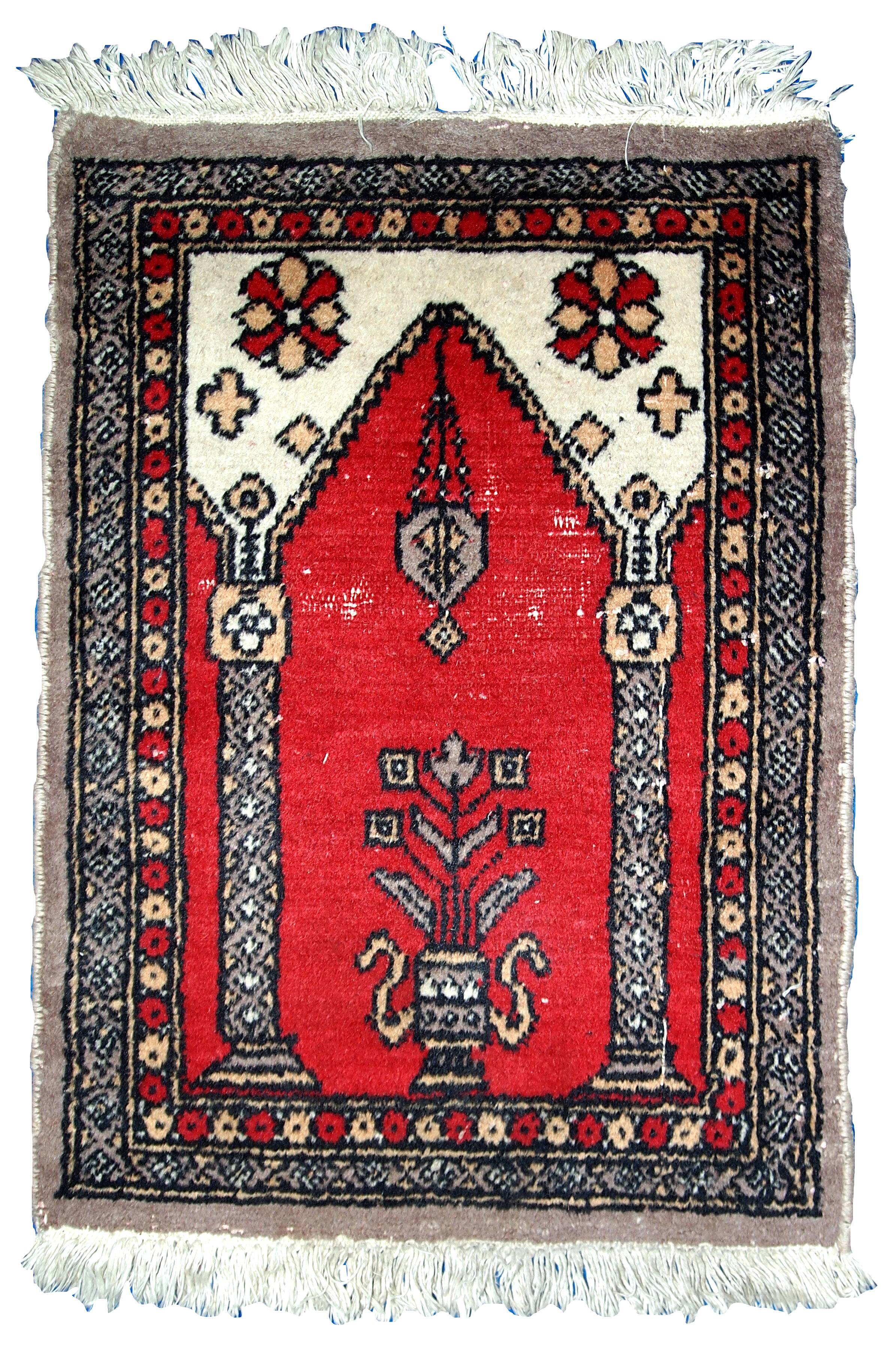 Tapis Vintage de Prière Lahore en Laine, Années 1950, Artisanat Pakistanais