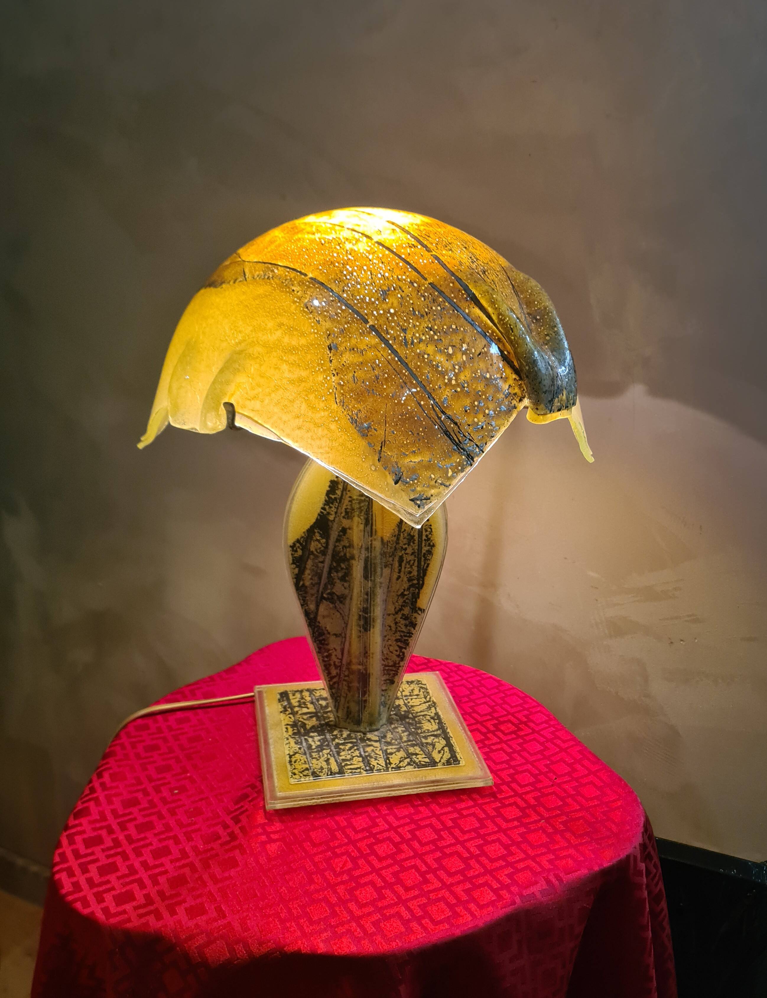 1970s to 80s living room lamp, handmade glass, origin Netherlands, 46x34.