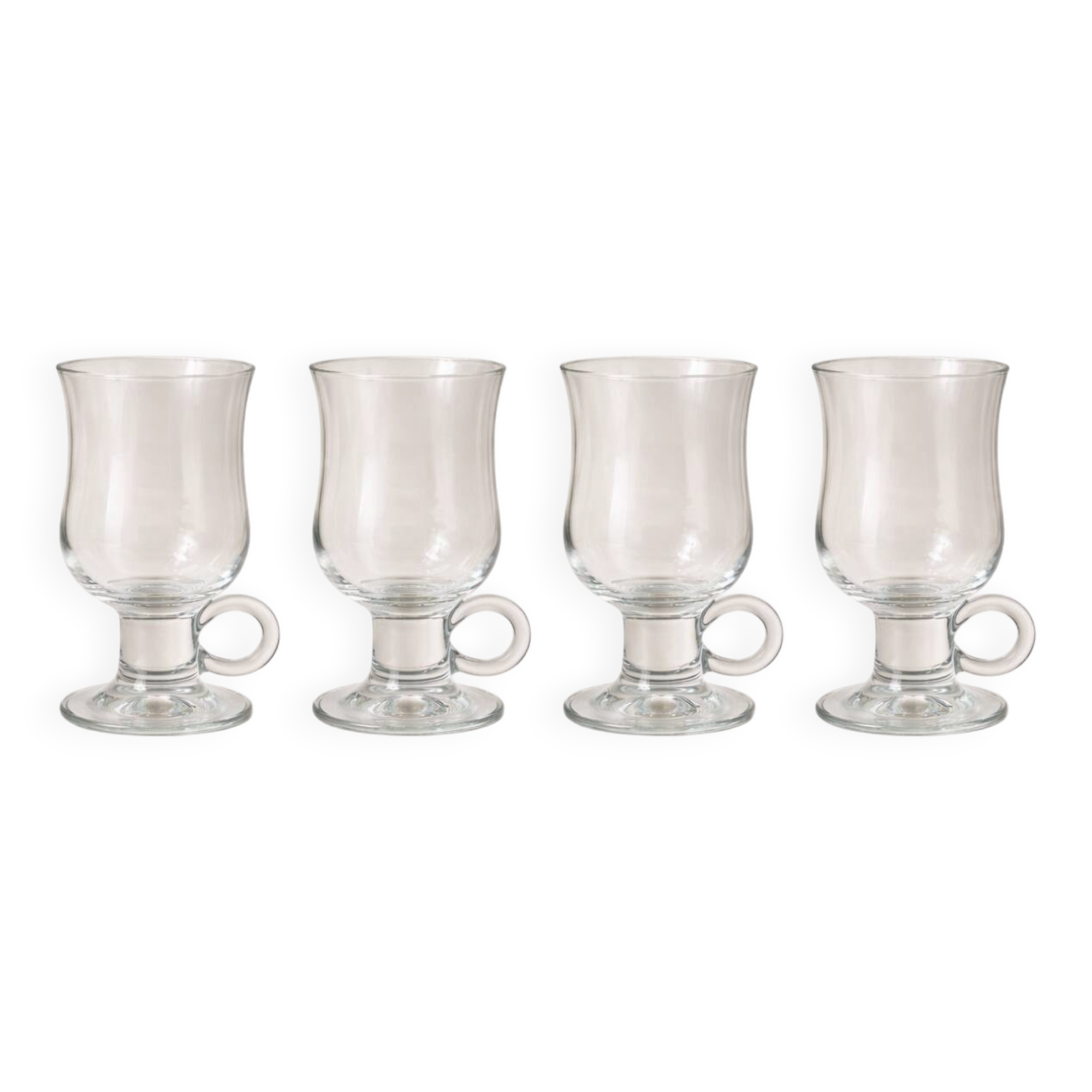 Set of 4 vintage footed tea glasses – ring handles – bistro style