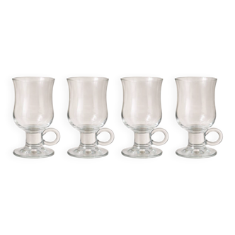 Set of 4 vintage footed tea glasses – ring handles – bistro style