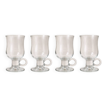 Lot de 4 verres à thé vintage à pied – anses anneau – style bistrot