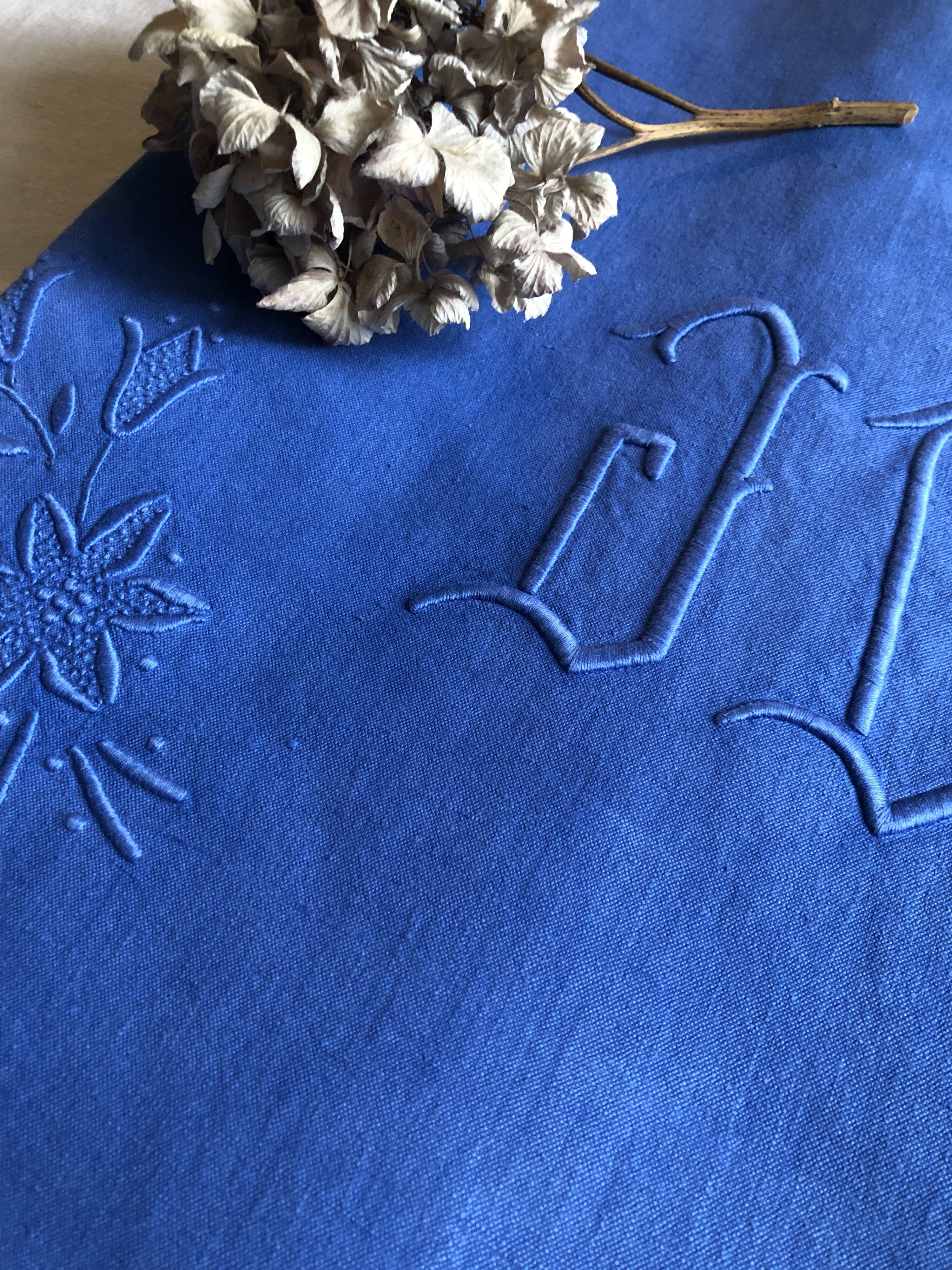 Antique linen and cotton sheet dyed Patmos blue