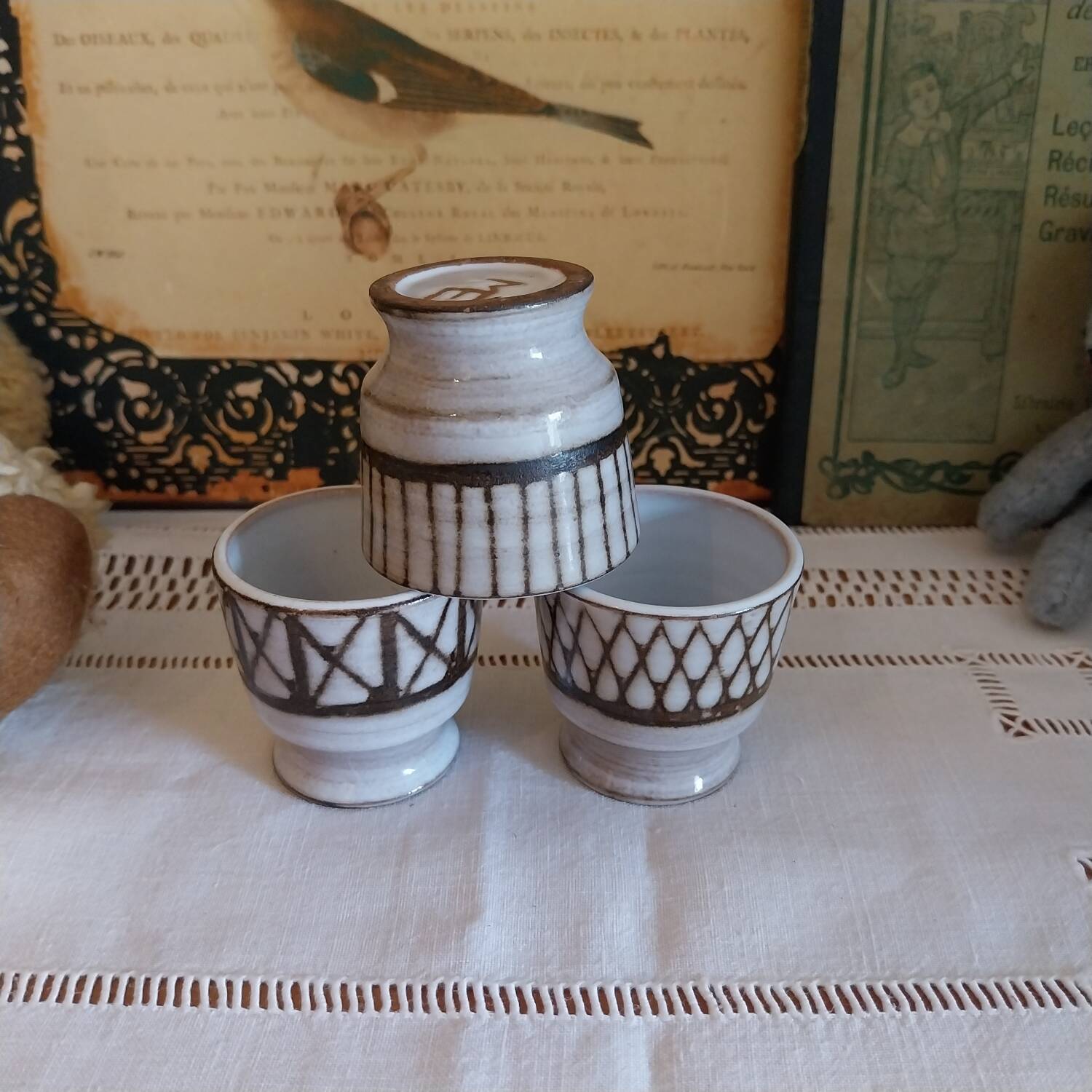 3 vintage ceramic egg cups from Vallauris by Émile Masson