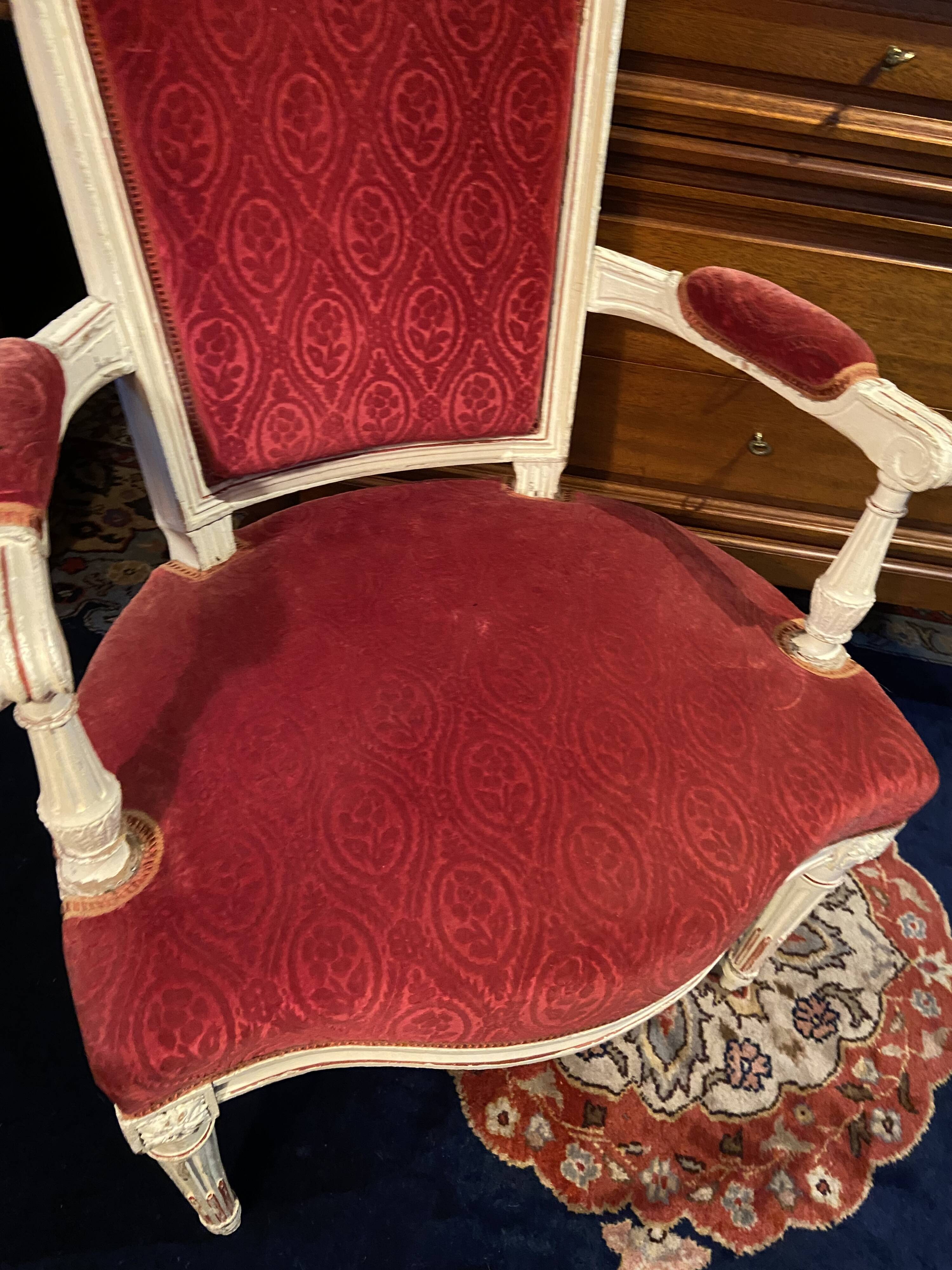 18th century Louis XVI red velvet cabriolet armchair