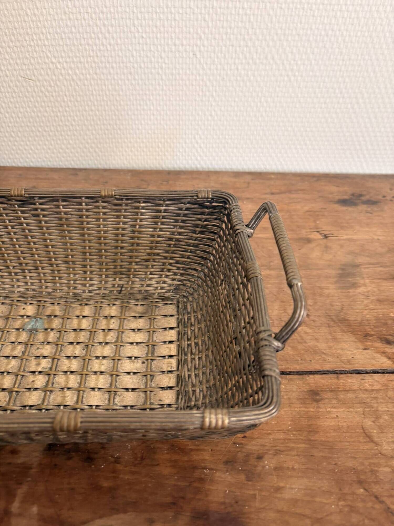 Vintage 1950s silver metal braided fruit basket