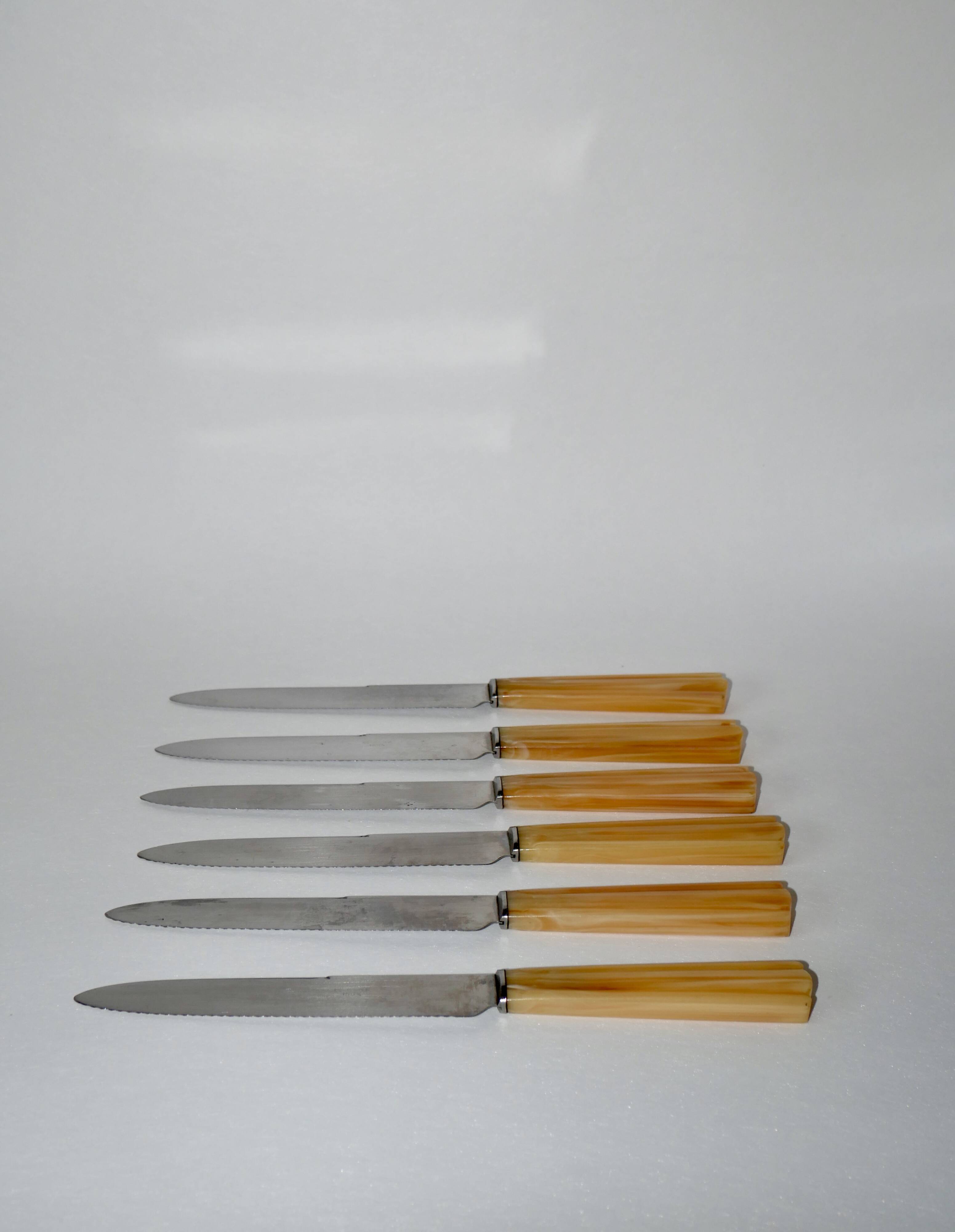set of 6 large bakelite toothed knives 1960