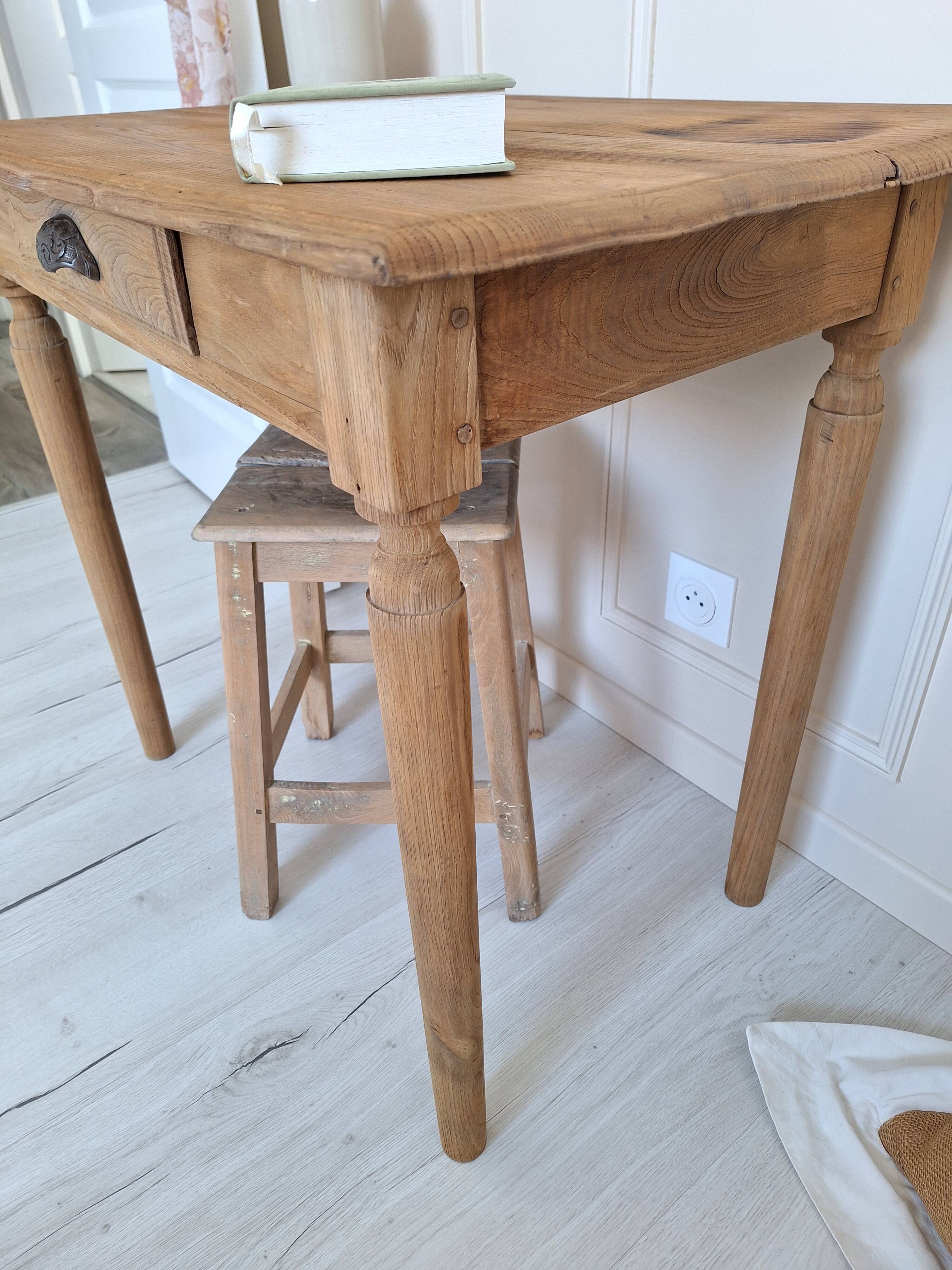 Bureau / Table d'appoint de ferme en chêne massif – Style campagne chic