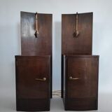 Pair of art deco bedside tables illuminated in wood and brass