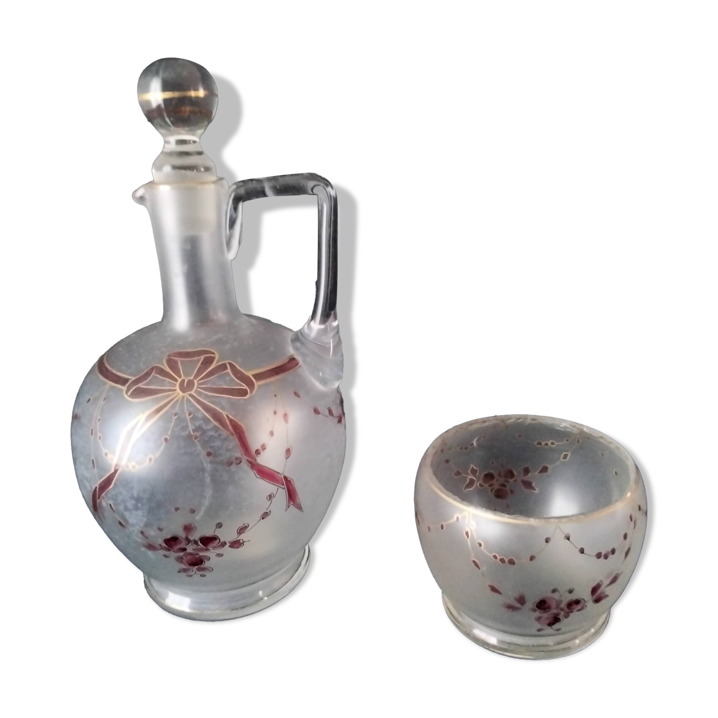 Antique frosted glass nightstand Hand-painted decor