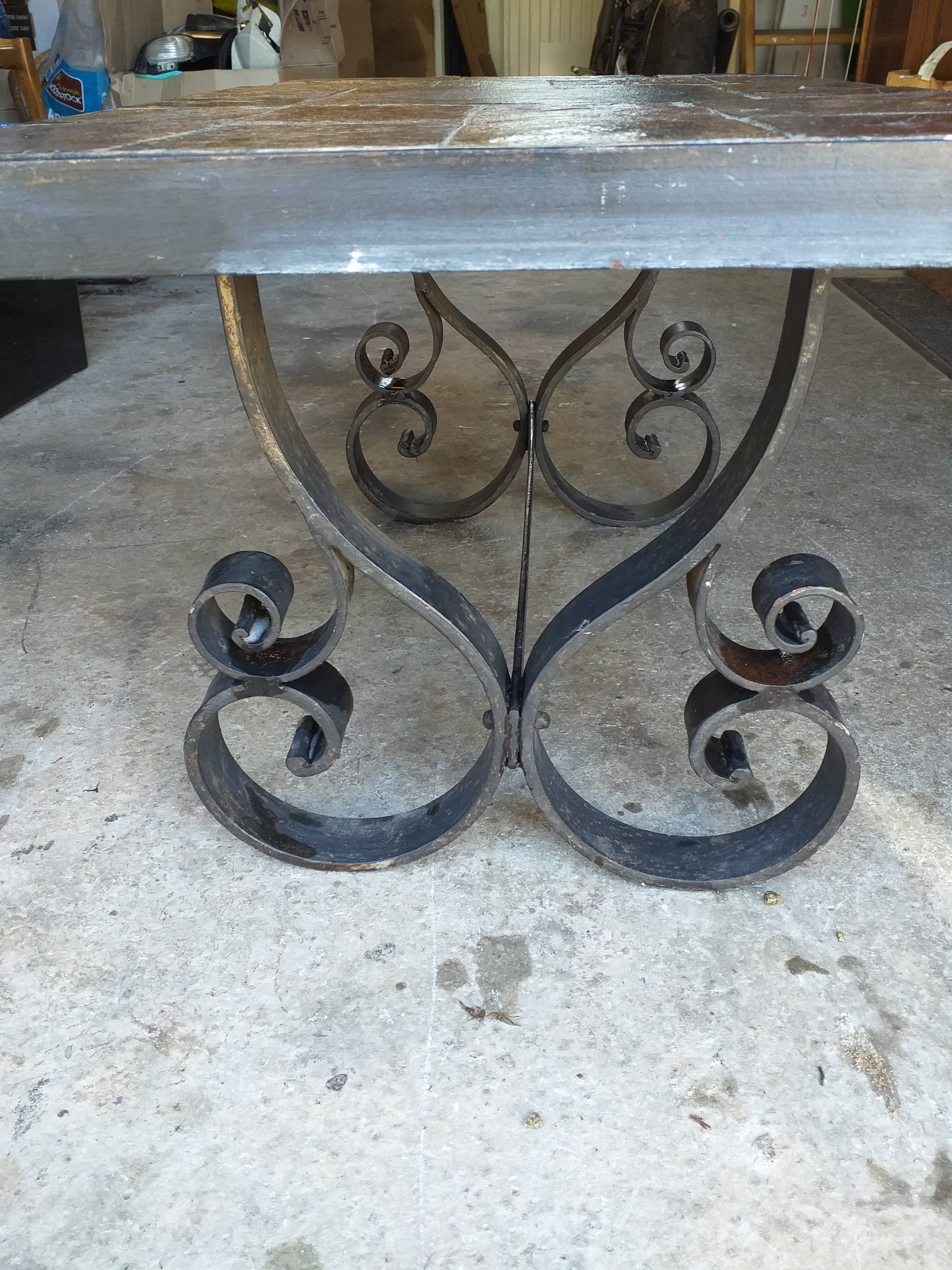 Slate and wrought iron coffee table