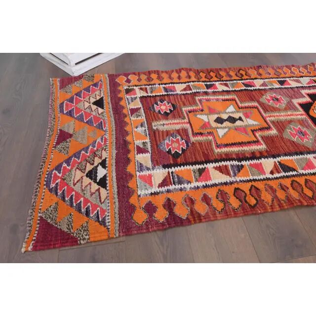 1970s Vintage Turkish Hand-Knotted Wool Cotton Purple Runner Rug 85x292