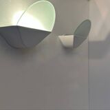 Pair of vintage wall lights, white metal and sandblasted glass, Italy 1970