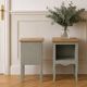 Pair of restored antique bedside tables, carefully refurbished. Painted in grey-green.