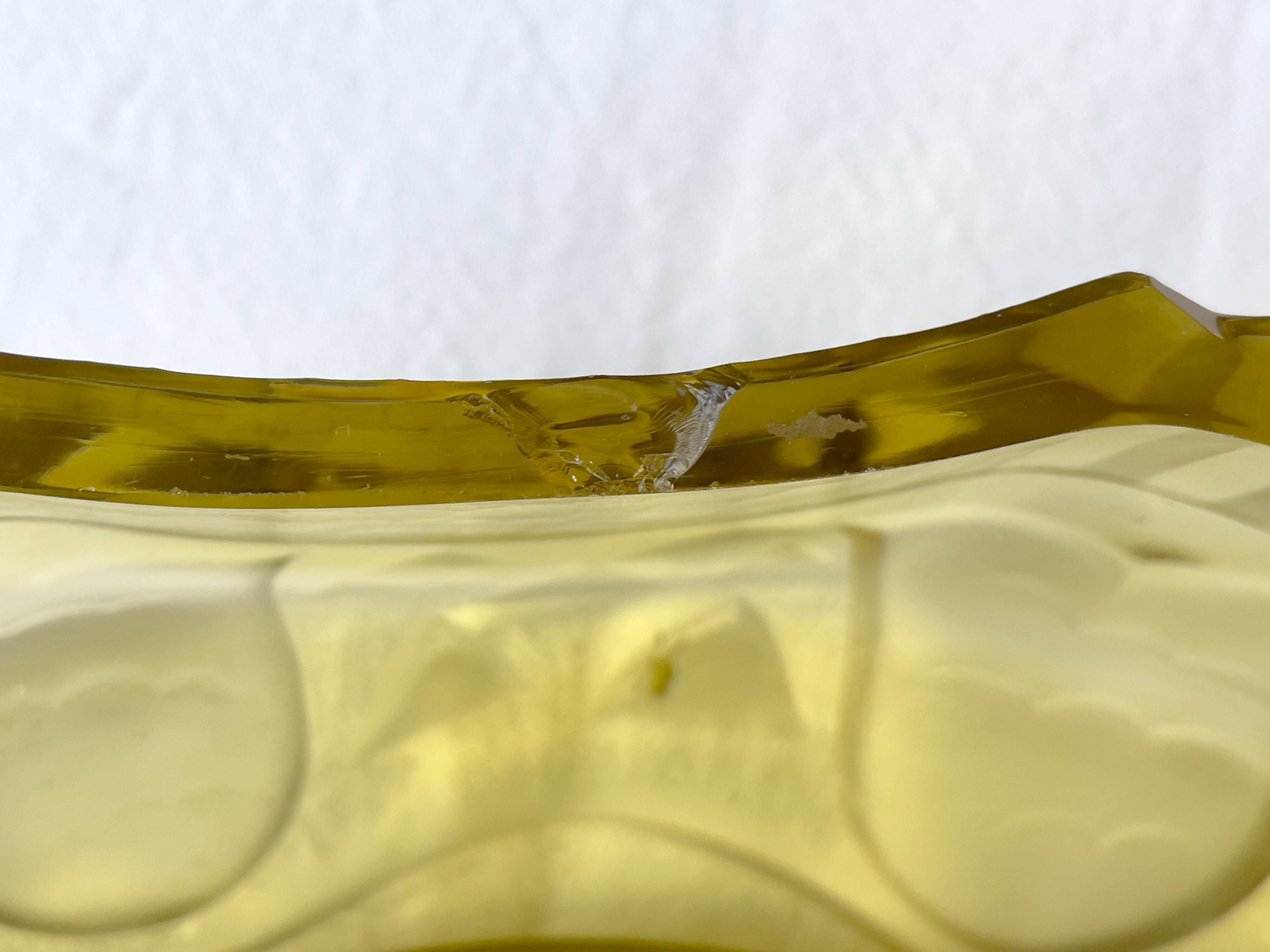 Rare Art Deco salad bowl by André Hunebelle in yellow molded pressed glass