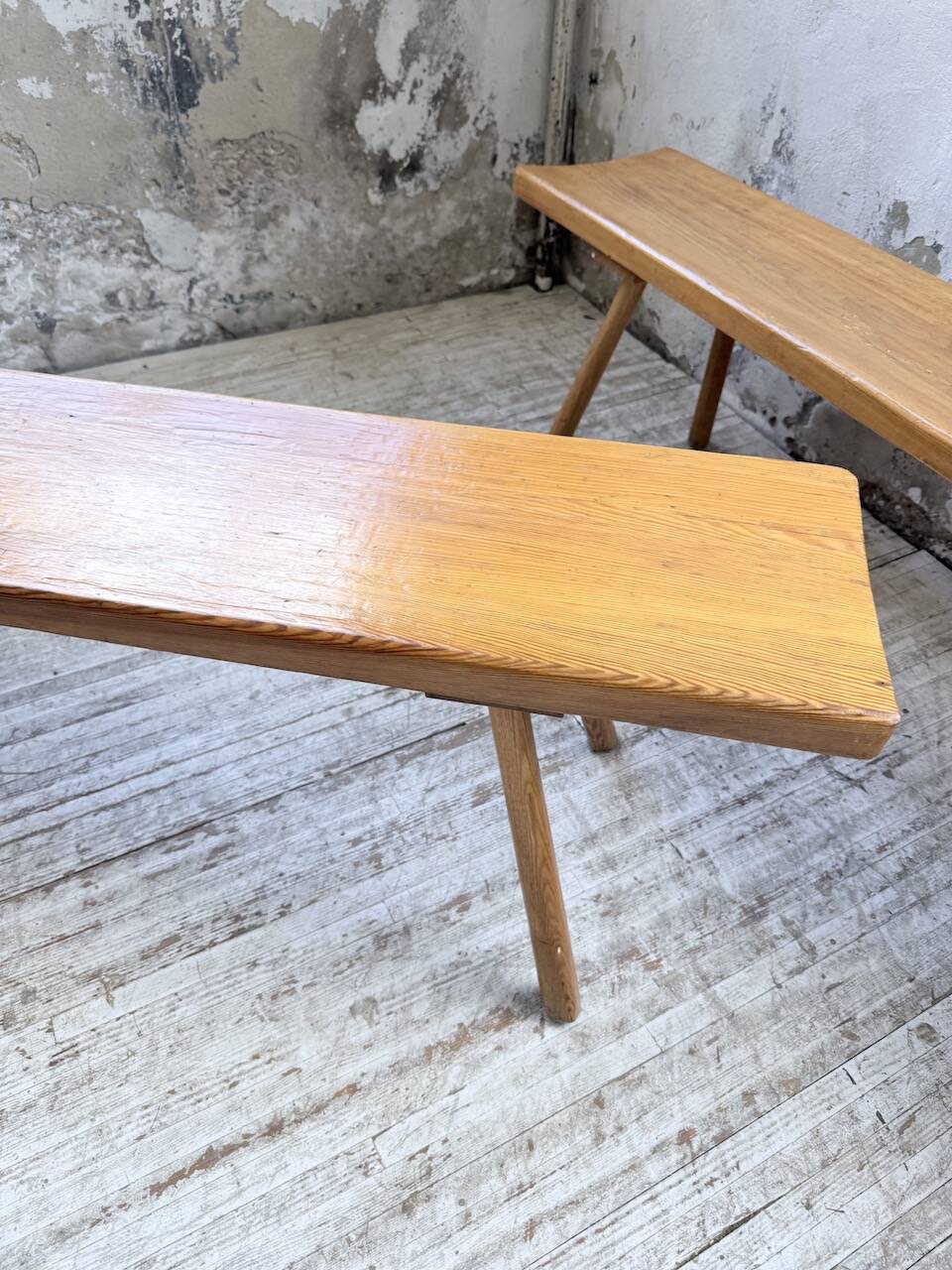 Pair of benches from the 1950s mountain furniture, pine.