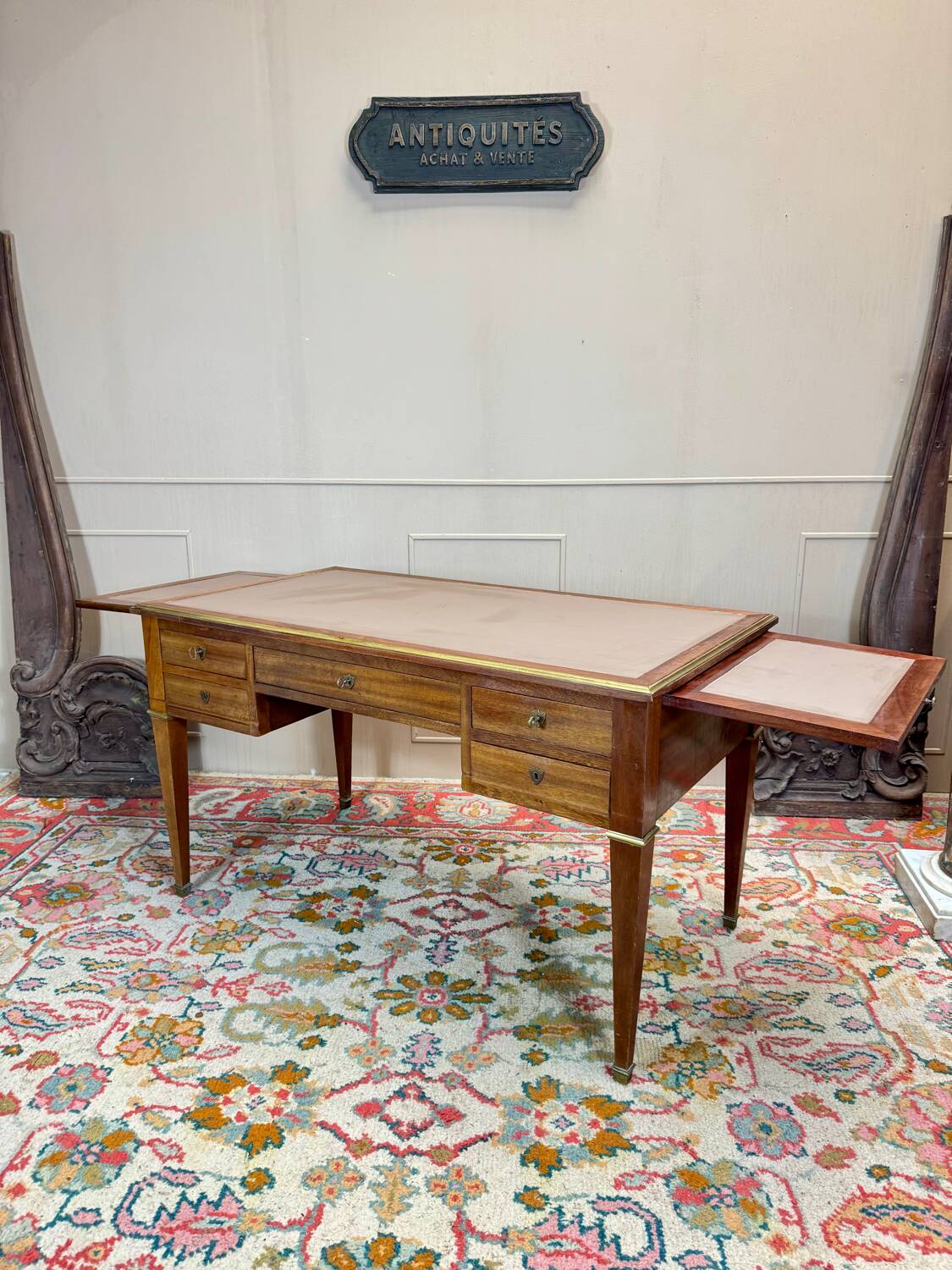 Bureau Plat Double Face En Acajou De Style Louis XVI XIX Eme Siècle