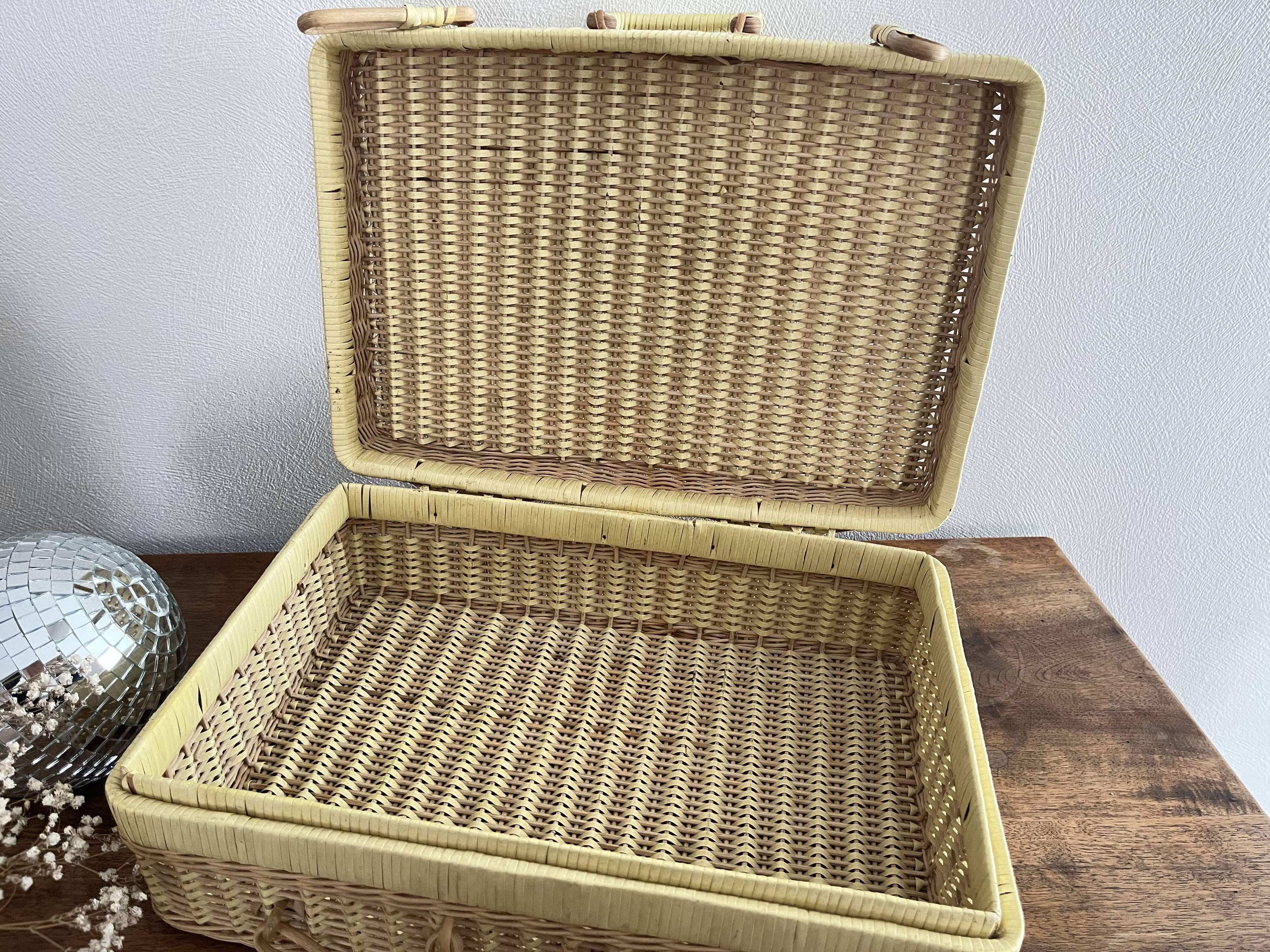 Vintage woven wicker suitcase