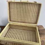 Vintage woven wicker suitcase