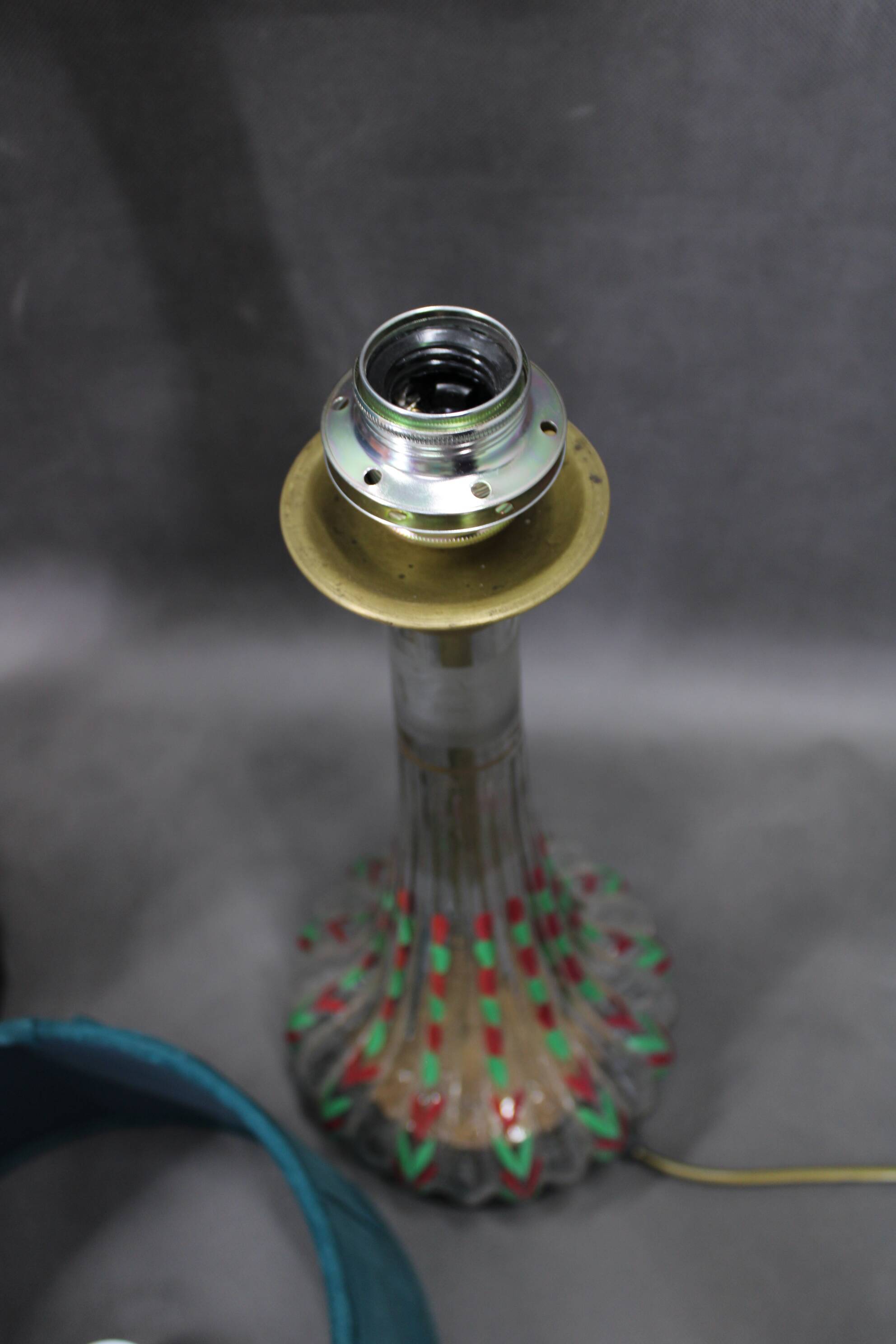 1960s Pair of Hand Painted Glass Table Lamps, Czechoslovakia