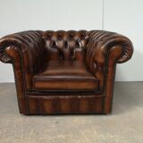 Brown leather chesterfield armchair
