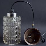 Vintage pendant light in textured molded glass and chrome metal